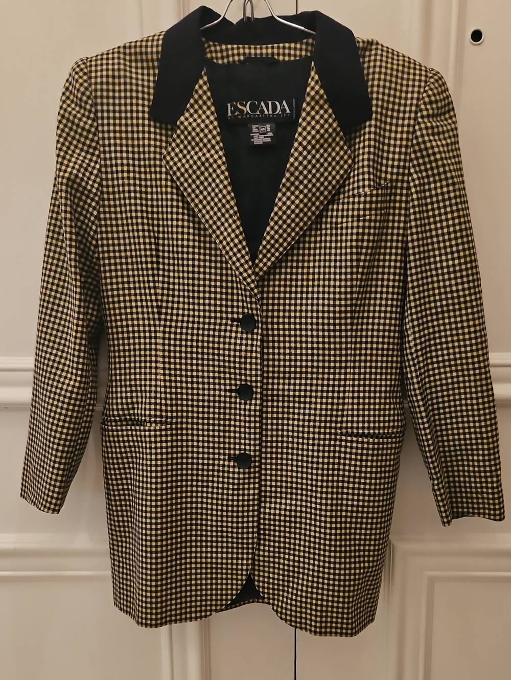 Escada Navy and Yellow Checkered Single-Breasted Blazer - EU 40
